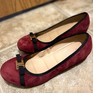 Vaneli Women’s Aretha BORDO Burgundy Suede Black Bow Wedge Low Heel Sz -8.5M